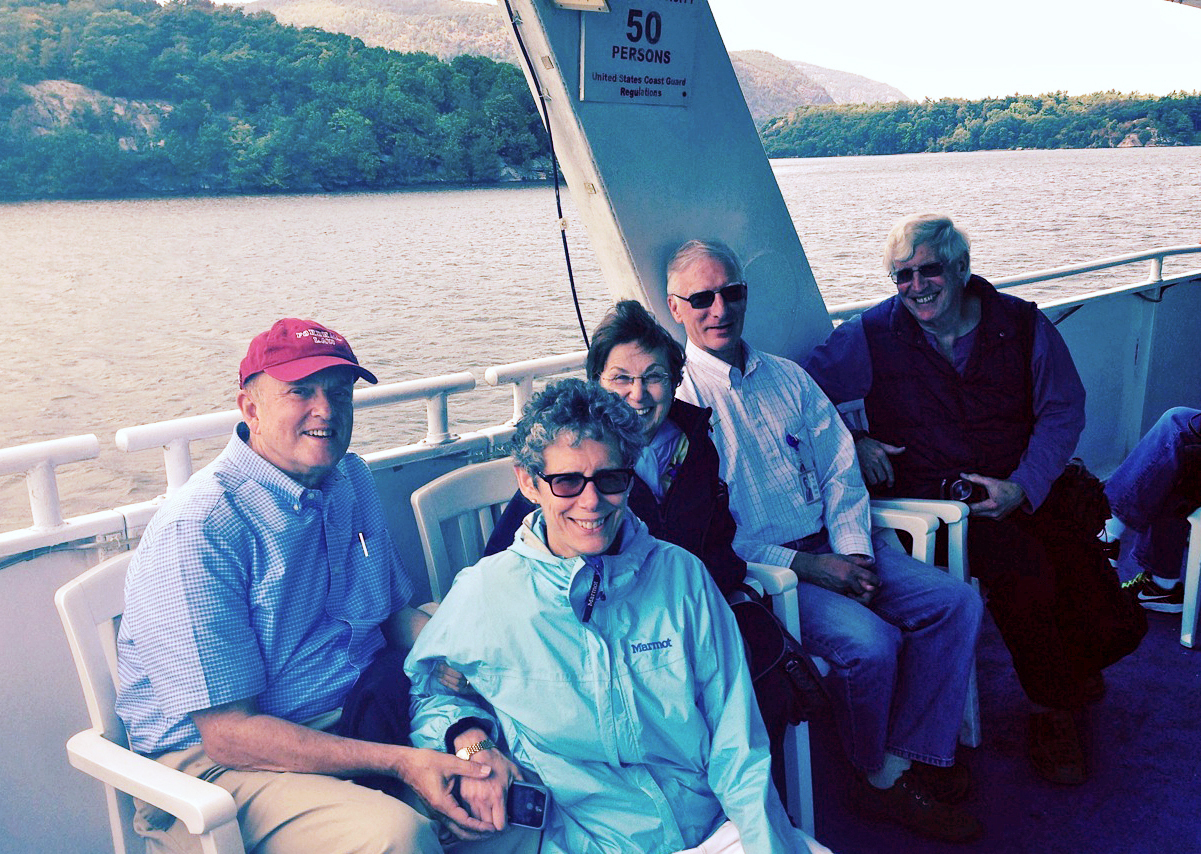On the Hudson - Mike & Ellen Mokover Martin, Kate Kelemen-Beatty, Bob Haar, Steve Rodewald - West Point on far shore (above Steve)